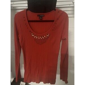 Willi Smith Embellished Top Lightweight Sweater 100% Cotton Beaded Scoop Neck M